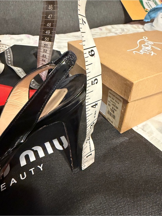Christian Louboutin Black Patent Leather Peep-Toe Slingback Pumps 41.5.